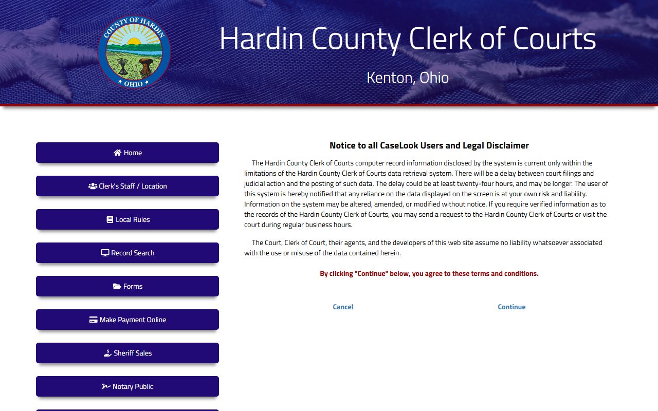 Hardin County court records after arrest CaseLook disclaimer