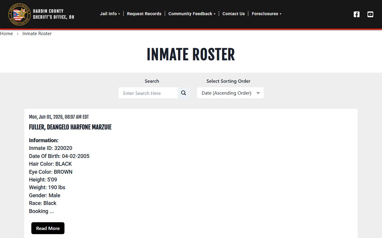 Hardin County inmate roster search and jail population records