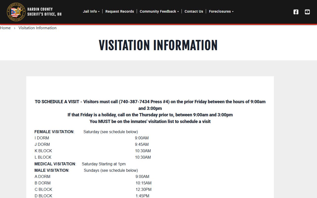 Hardin County inmate visitation schedule at MCCC